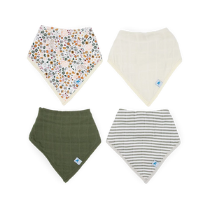 Cotton Muslin Bandana Bib 4 Pack / Pressed Petals