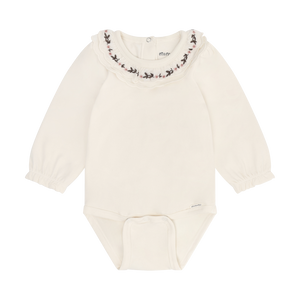 Minymo Floral Collar Bodysuit / Seed Pearl