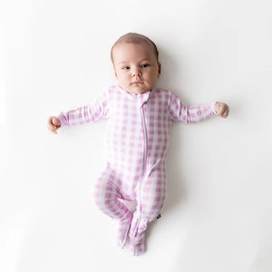 Kyte Baby Zippered Footie / Gingham Thistle