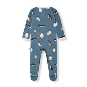 Milkbarn Luxe Stretch Zipper Footed Romper / Penguin