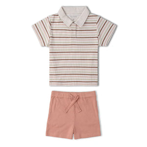 Organic Collar Tee & Shorts Set / Terra Stripes