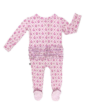 Lev Baby Ruffled Zippered Footie / Caroline Pink Floral