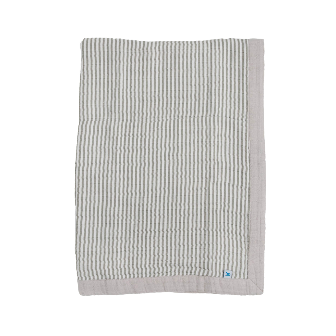 Little Unicorn Cotton Muslin Baby Quilt (30"x40") / Grey Stripe