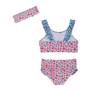 Cherry Stripe Ruffle Bikini w/ Headband