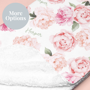 Sherpa-Lined Personalized Blanket | Peonies