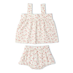 Organic Scalloped Top & Bloomers Set / Pink Bloom