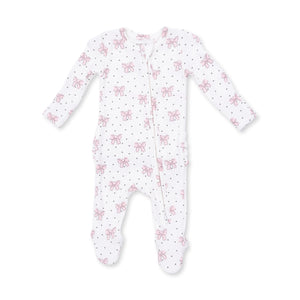 Bows & Hearts 2 Way Ruffle Back Zipper Footie