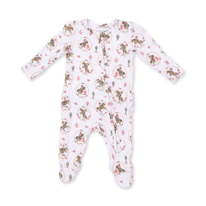 Cowgirl Cameos 2 Way Ruffle Back Zipper Footie