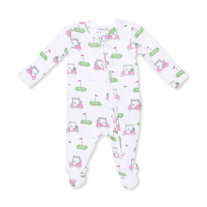 Pink Golf Carts 2 Way Ruffle Back Zipper Footie