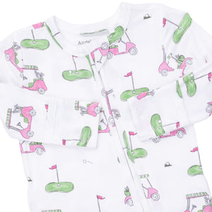 Pink Golf Carts 2 Way Ruffle Back Zipper Footie