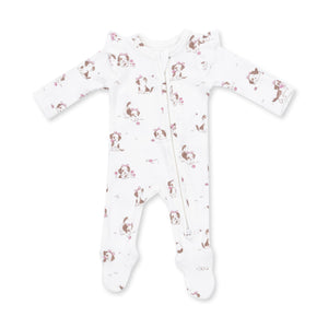 Explorer Puppy 2 Way Ruffle Sleeve Zipper Footie / Pink