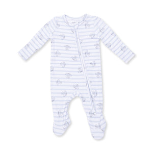 Airplane Stripe 2 Way Zipper Footie