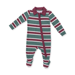 Rugby Green Stripe Polo 2 Way Zipper Footie