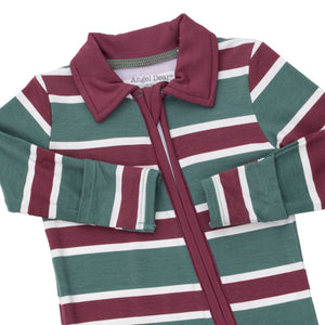 Rugby Green Stripe Polo 2 Way Zipper Footie