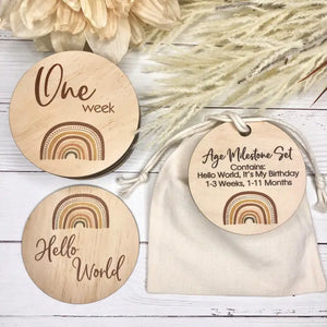 Wooden Milestone Disc 16 Piece Set / Round - Rainbow