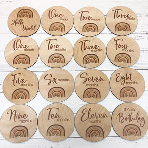Wooden Milestone Disc 16 Piece Set / Round - Rainbow
