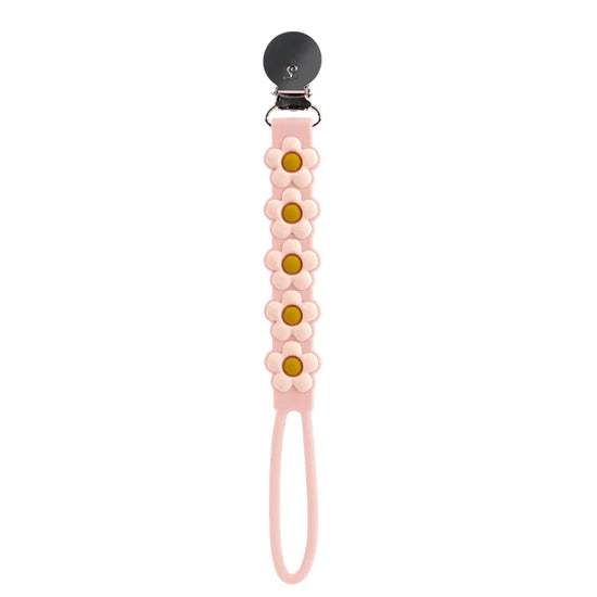 Loulou Lollipop Beadless Silicone Pacifier Clip / Daisy Pink