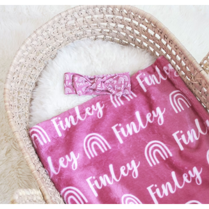 Plush Minky Fleece Personalized Blanket | Rainbow Icon Repeating Name