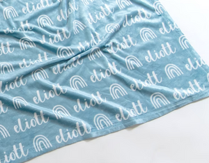 Plush Minky Fleece Personalized Blanket | Rainbow Icon Repeating Name