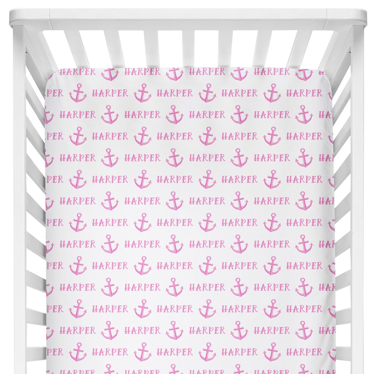 Sugar + Maple Personalized Crib Sheet | Anchor Pink
