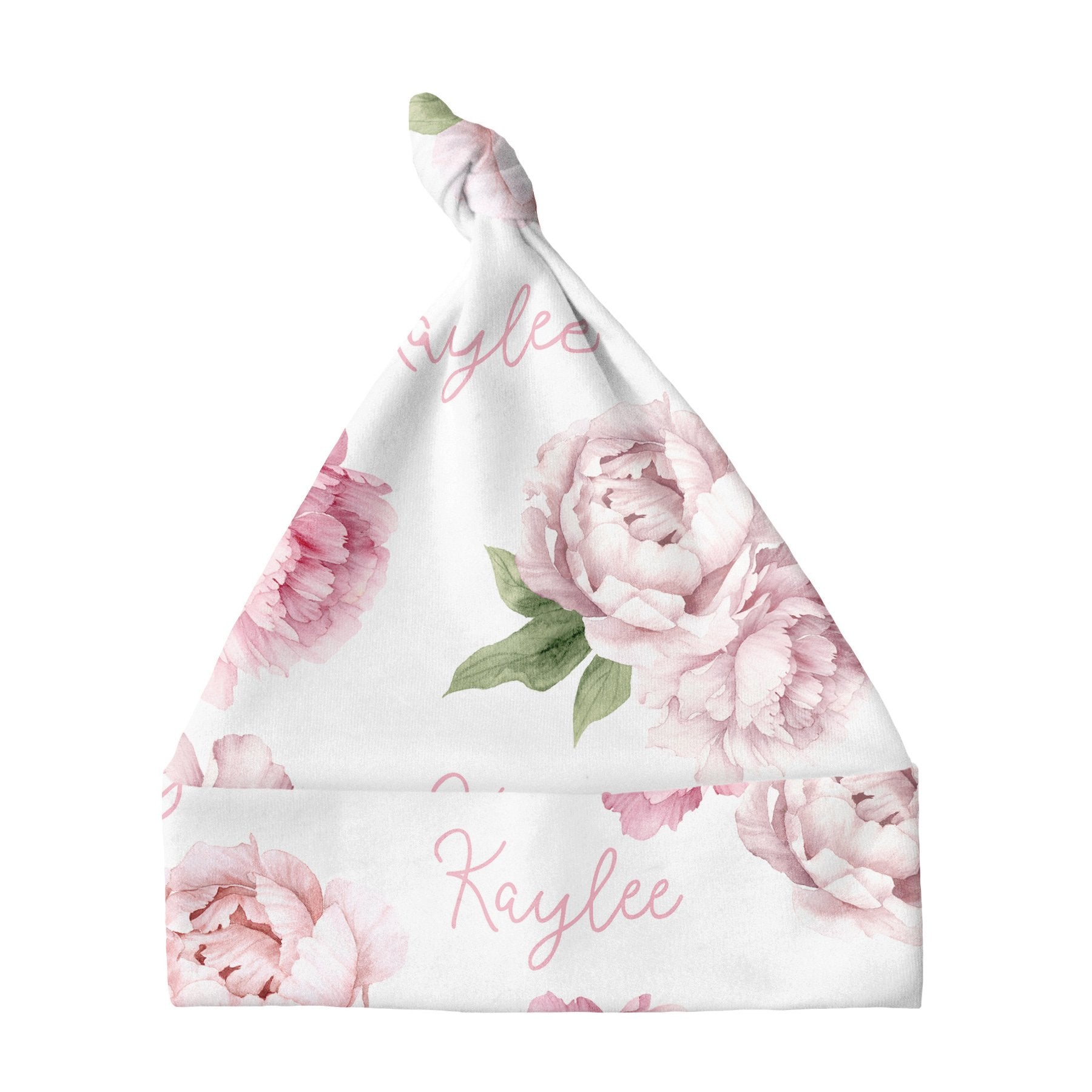 Sugar + Maple Personalized Knotted Baby Hat | Pink Peonies