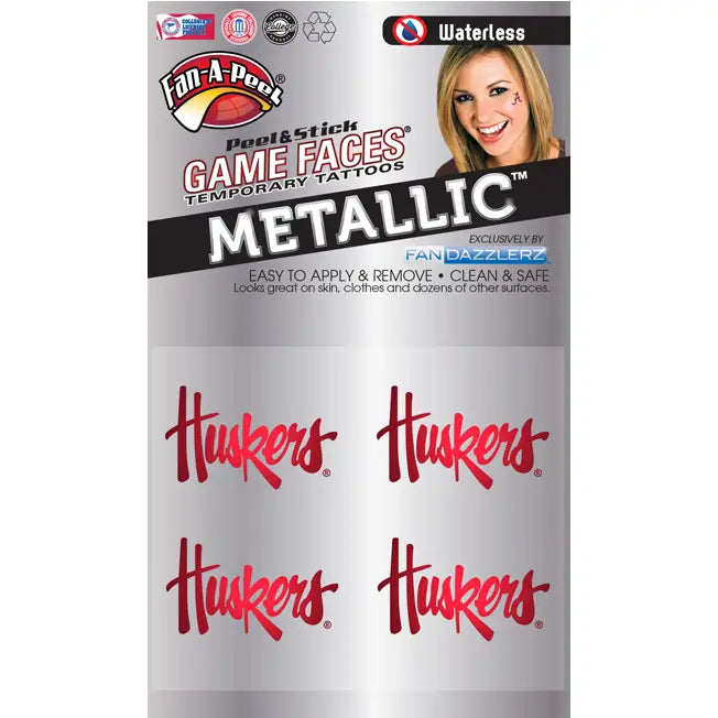 Metallic Nebraska Huskers Peel & Stick Waterless Tattoos