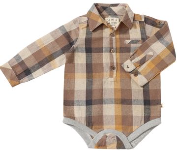 Me & Henry Jasper Woven Onesie / Brown Madras Plaid