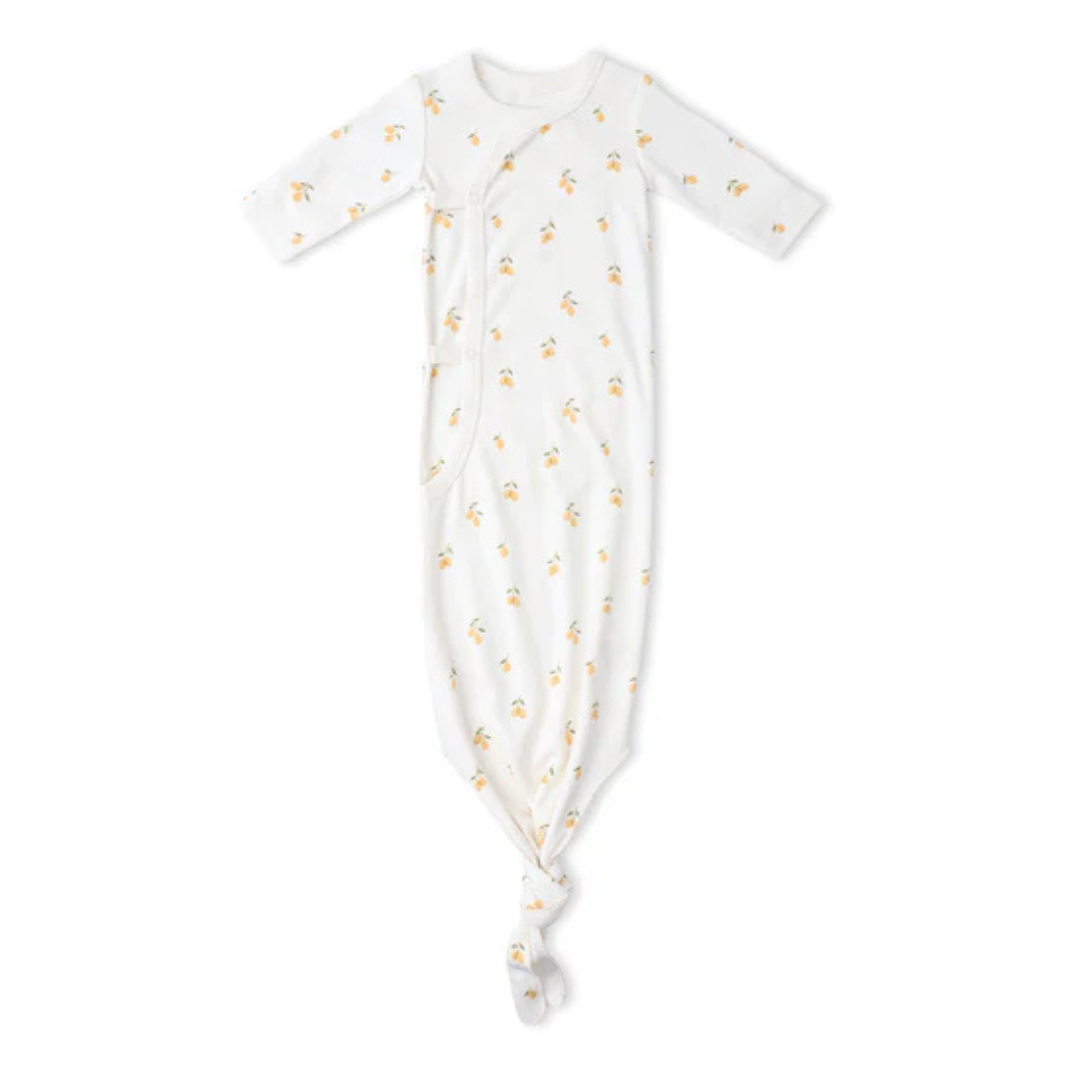 Organic Kimono Knotted Sleep Gown & Hat Set / Lemons
