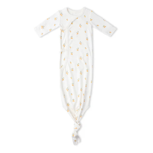 Organic Kimono Knotted Sleep Gown & Hat Set / Lemons