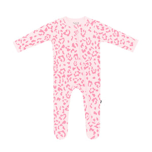 Kyte Baby Zippered Footie / Sakura Leopard