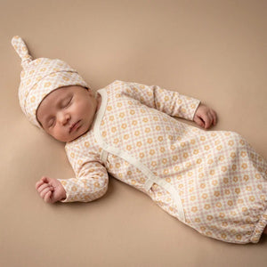 Organic Kimono Knotted Sleep Gown & Hat Set / Pop Floral