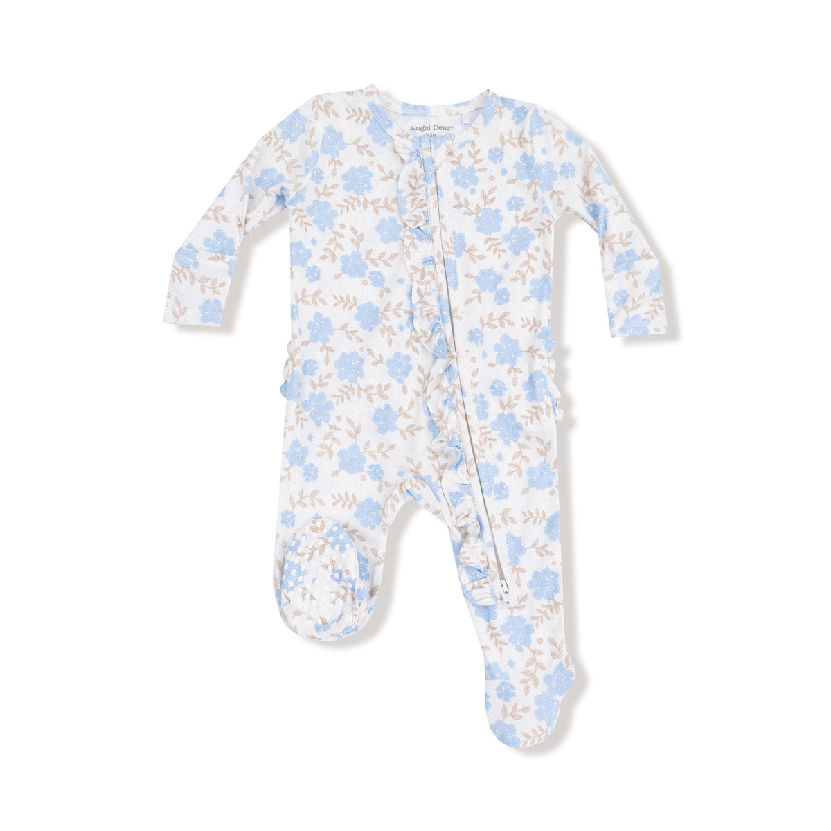 Baby Blue Floral 2 Way Ruffle Zipper Footie