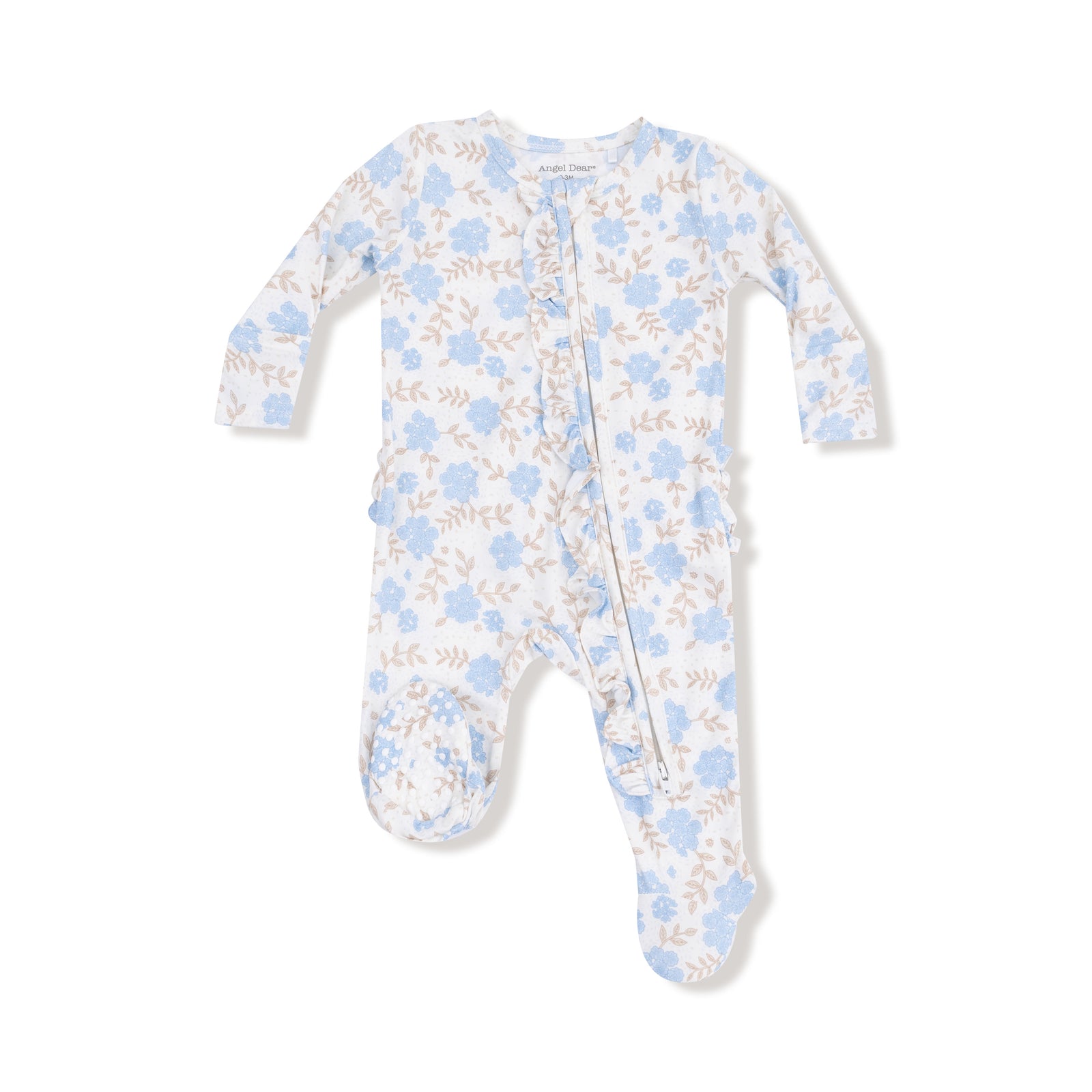 Baby Blue Floral 2 Way Ruffle Zipper Footie