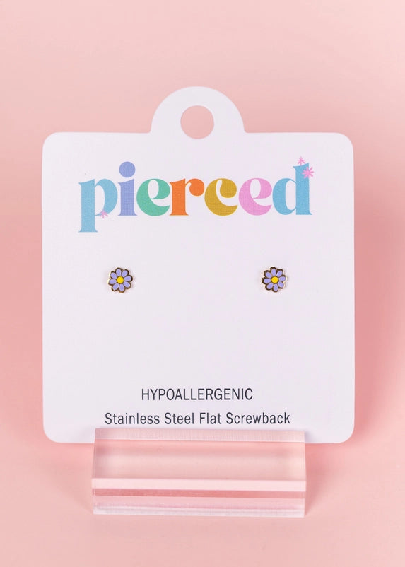 Pierced Tiny Daisy Earrings / Periwinkle