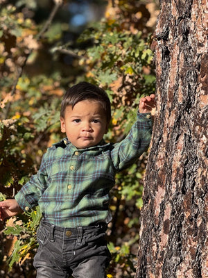 Me & Henry Jasper Woven Onesie / Green Plaid