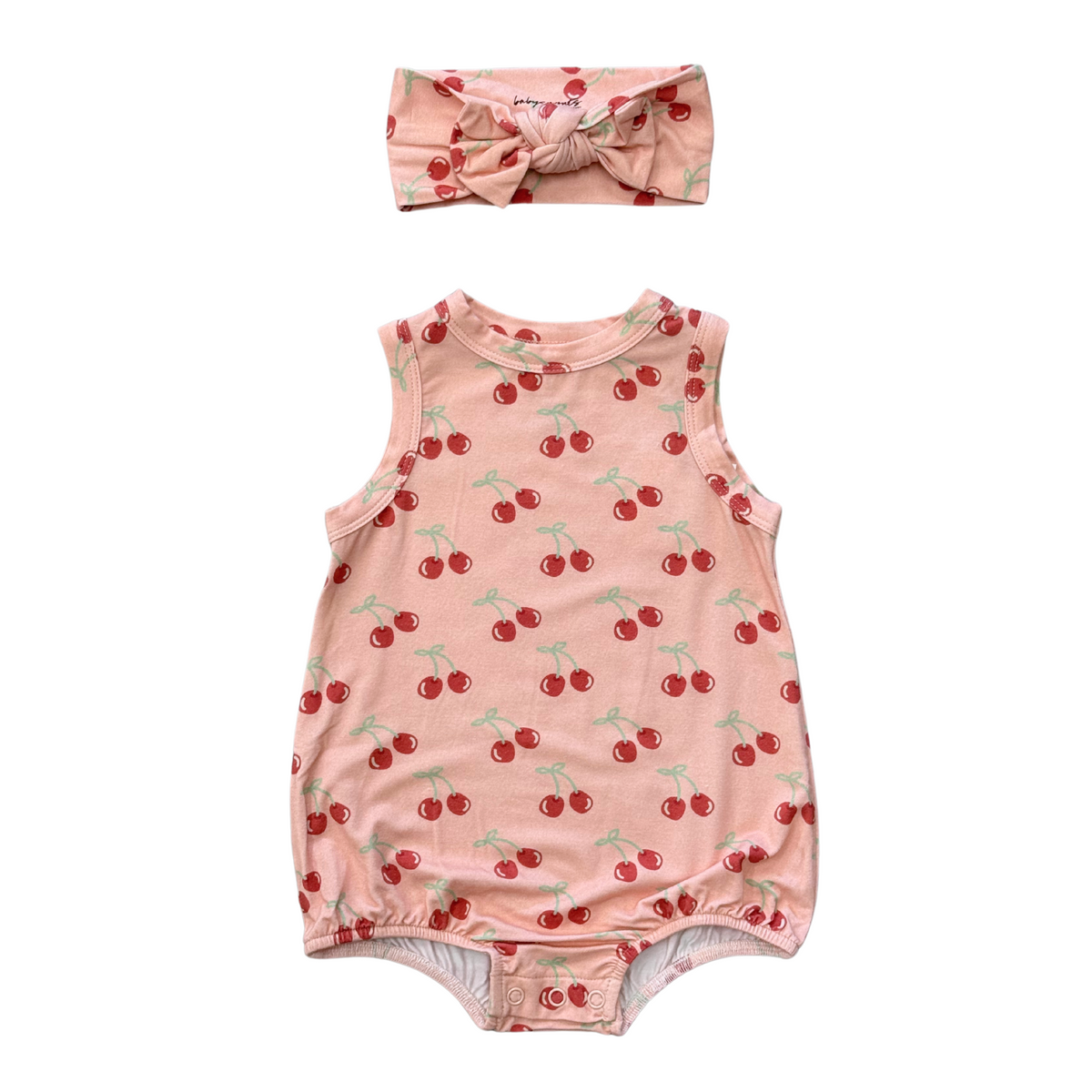 Babysprouts Bubble Romper + Bow Set / Cherries