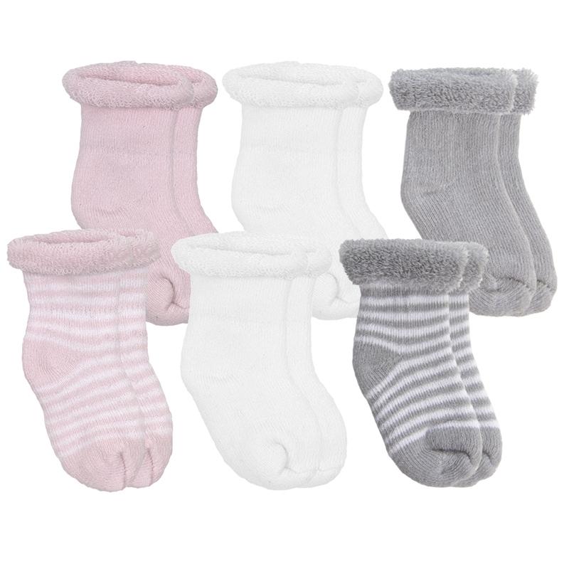 Kushies Terry Socks 6-Pack / Pink, Grey, White