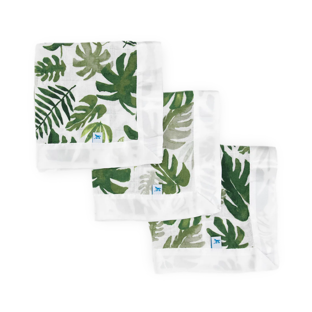 Little Unicorn Cotton Muslin Security Blanket 3 Pack / Tropical Leaf