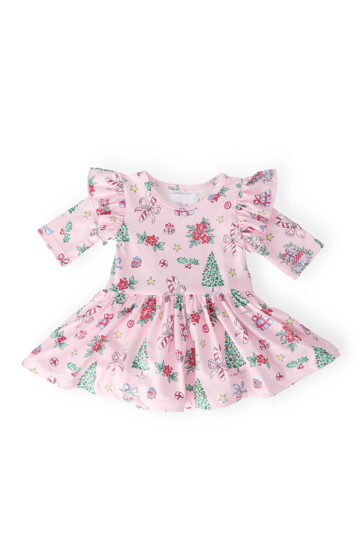 Pink Christmas Flutter Bodysuit Twirl Dress