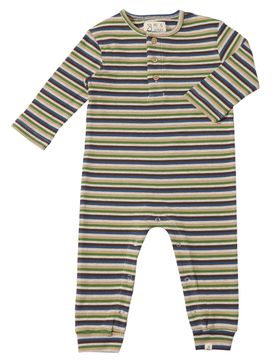 Me & Henry Mason Ribbed Henley Romper / Multi Green