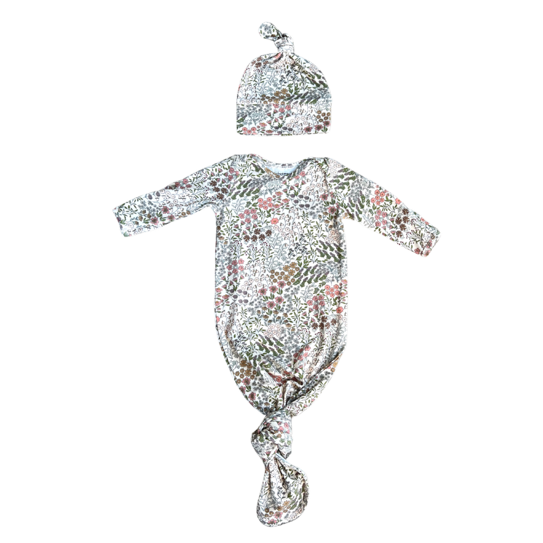 Babysprouts Knotted Gown & Hat Set / Winter Floral