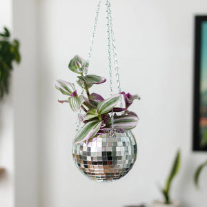 Silver Disco Ball Hanging Planter