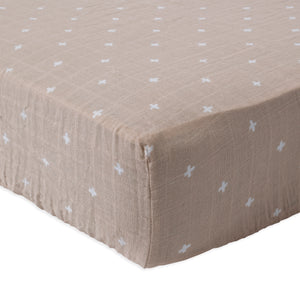 Little Unicorn Cotton Muslin Crib Sheet / Taupe Cross