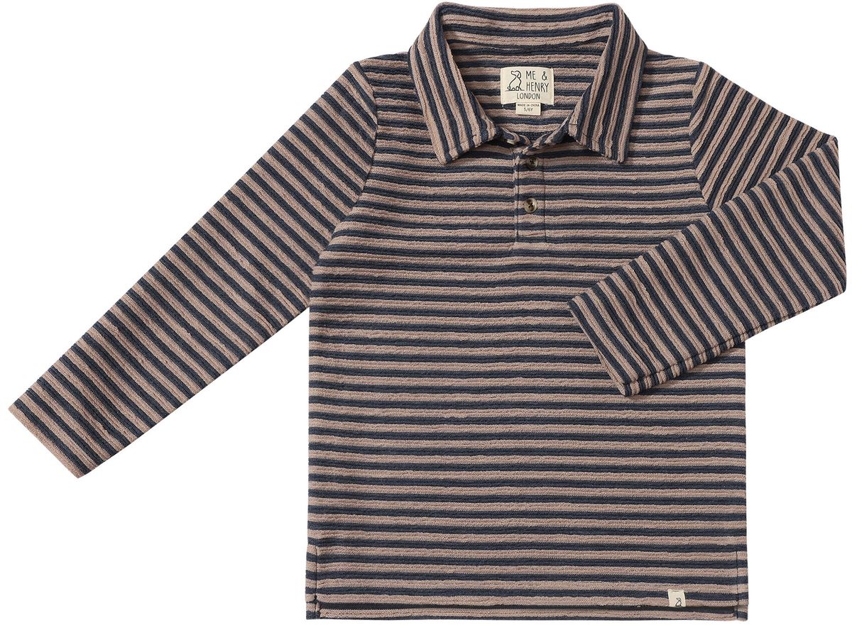Me & Henry Midway Long Sleeve Polo / Charcoal & Beige