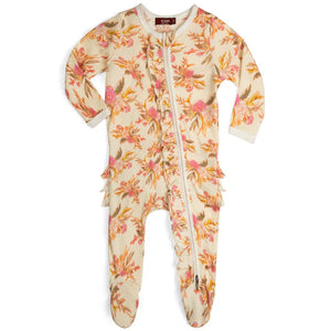 Milkbarn Organic Ruffle Zipper Footed Romper / Vintage Floral