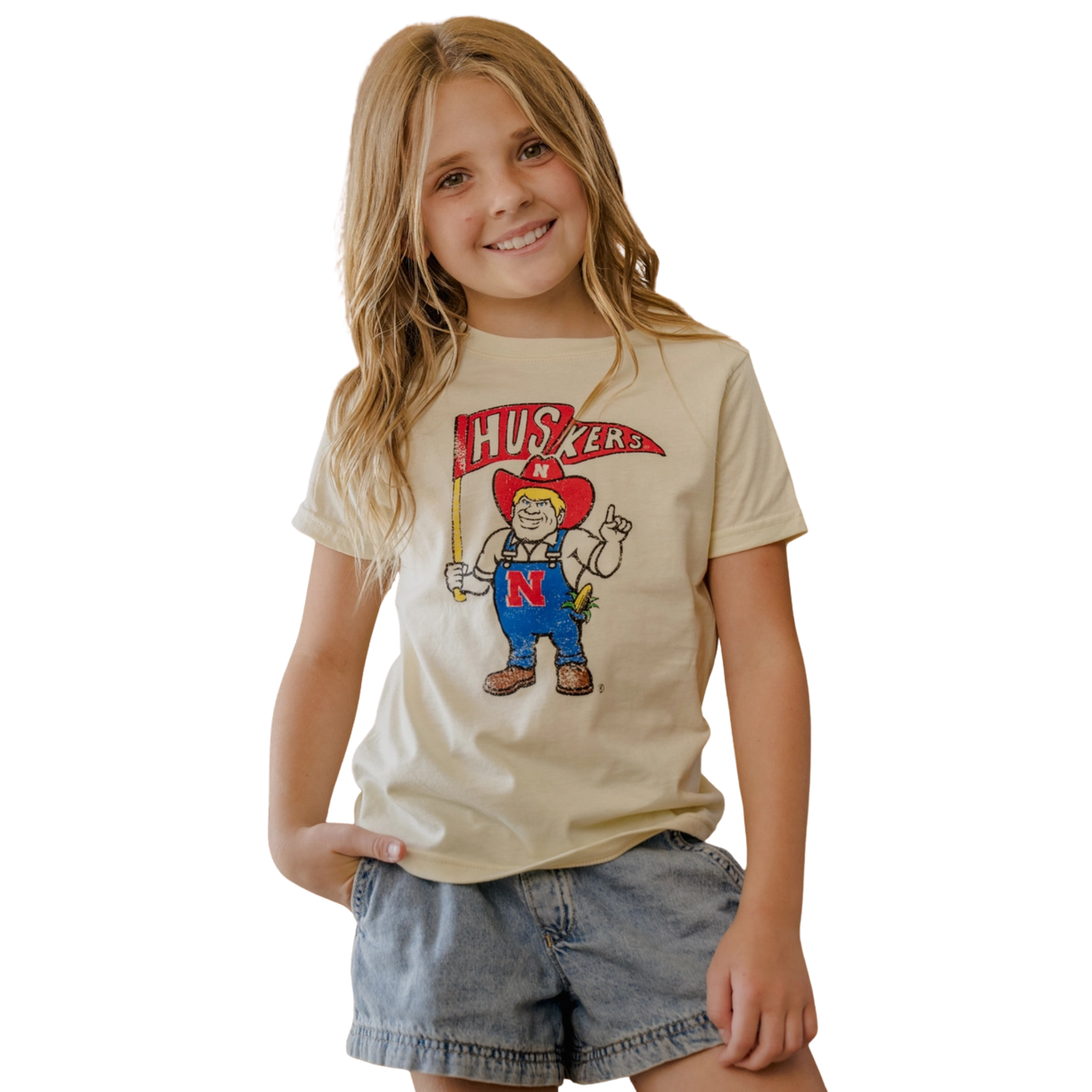 Nebraska Huskers Mascot Flag Cream Tee