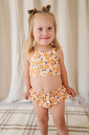 Babysprouts Girl's Ruffle Two-Piece Swim Suit / Gold Floral