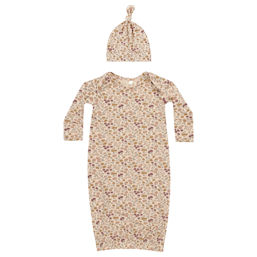 Quincy Mae Bamboo Baby Gown & Hat Set / Posy