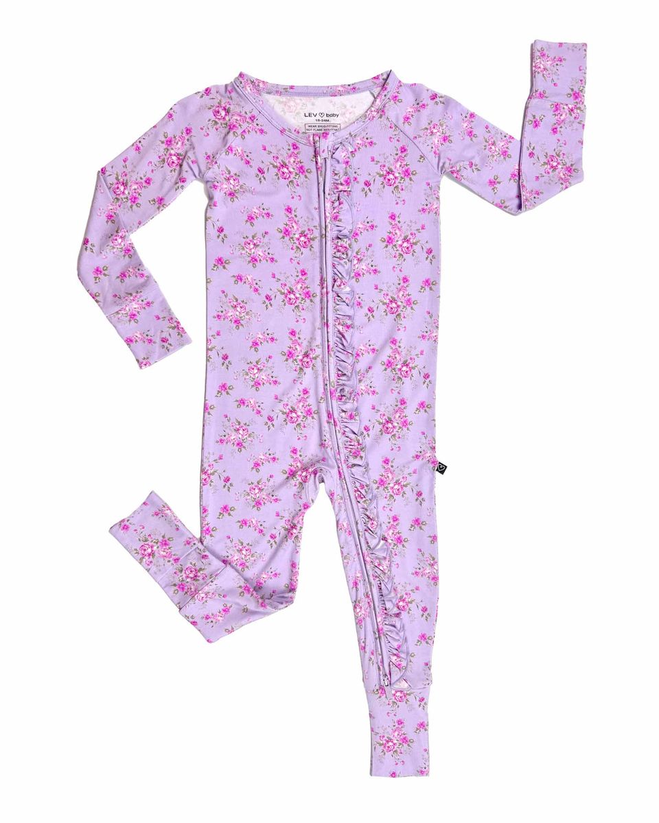 Lev Baby Poppy Convertible Romper / Sylvie Purple w/ Pink Floral