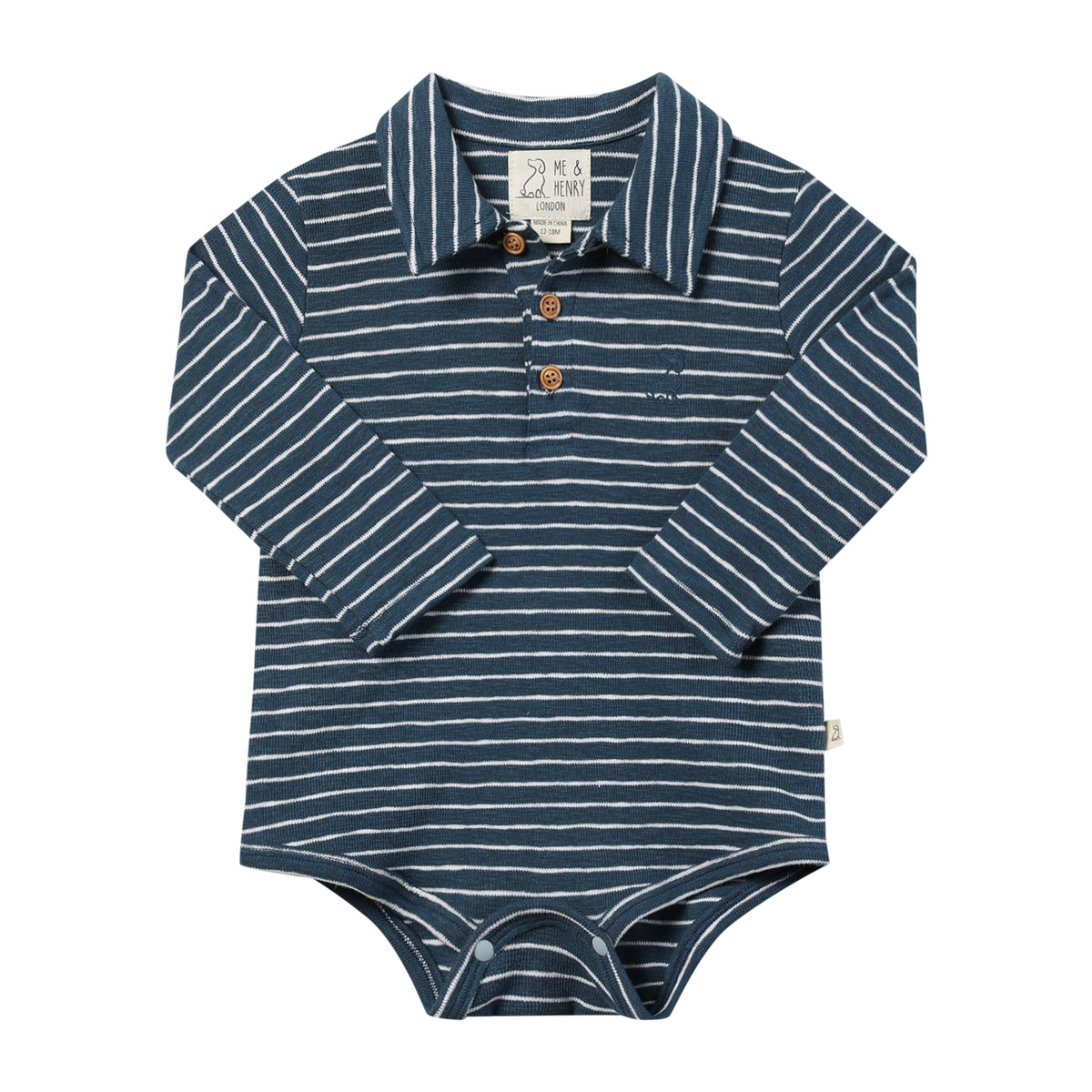 Me & Henry Seymour Polo Onesie  / Blue & White Stripe
